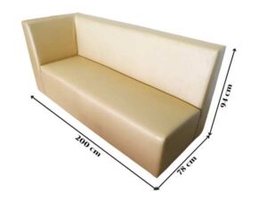 Three-seater leather sofa, beautiful shade, wooden frame, golden yellow color.