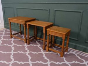 Side table set, golden oak color European work comes from Germany.