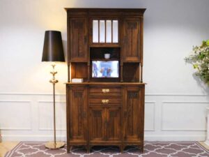 Wooden storage cabinet with shelves, glass top, European made from Germany.
