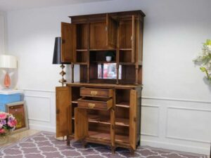 Wooden storage cabinet with shelves, glass top, European made from Germany.