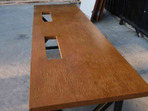Work desk, 2 seats, wooden top, steel legs, with wheels.