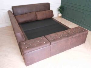 Bed made from leather pattern fabric, size 6 feet
