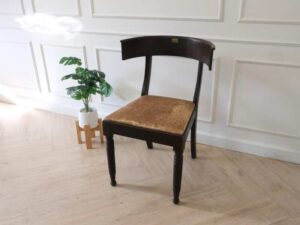 Wooden chair, curved backrest, cream leather seat, European workmanship from Germany.