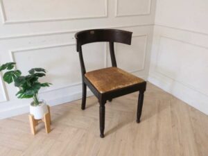 Wooden chair, curved backrest, cream leather seat, European workmanship from Germany.