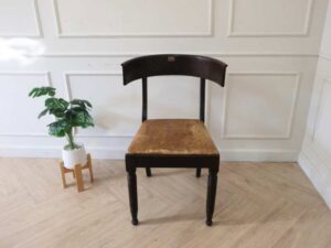 Wooden chair, curved backrest, cream leather seat, European workmanship from Germany.