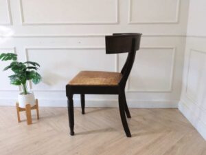 Wooden chair, curved backrest, cream leather seat, European workmanship from Germany.