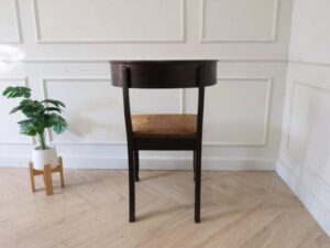 Wooden chair, curved backrest, cream leather seat, European workmanship from Germany.