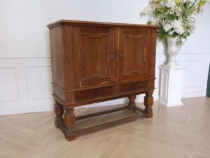 Sideboard, 2 doors, open, walnut wood color, European workmanship, sourced from Germany.