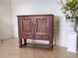 Sideboard, 2 doors, open, walnut wood color, European workmanship, sourced from Germany.