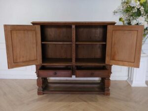 Sideboard, 2 doors, open, walnut wood color, European workmanship, sourced from Germany.