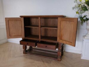 Sideboard, 2 doors, open, walnut wood color, European workmanship, sourced from Germany.