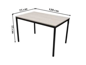 Multipurpose table, wood pattern top, black steel leg frame.