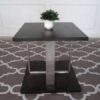Square side table, wood top, stainless steel legs, hotel furniture.