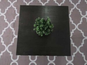 Square side table, wood top, stainless steel legs, hotel furniture.