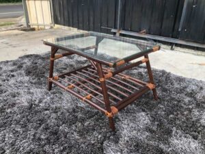 Rattan center table, glass top