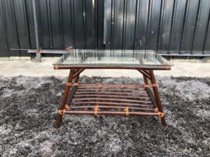 Rattan center table, glass top