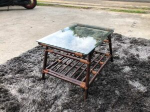 Rattan center table, glass top