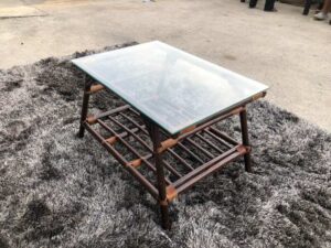 Rattan center table, glass top