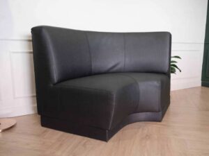 Curved sofa, covered with silk leather, wooden frame, black