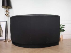 Curved sofa, covered with silk leather, wooden frame, black