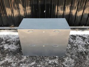 File cabinet, 2 drawers, wooden frame, gray color