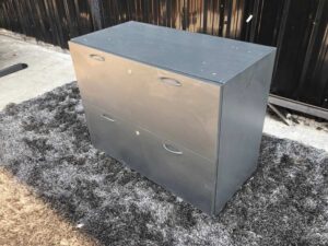 File cabinet, 2 drawers, wooden frame, gray color