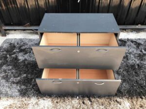 File cabinet, 2 drawers, wooden frame, gray color
