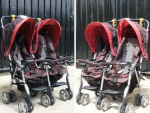 double baby stroller Twin baby stroller with mosquito net, Combi brand, 360 degree wheels