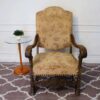 carved chair Fabric cushion with flower pattern, cream color, European workmanship, sourced from Germany.