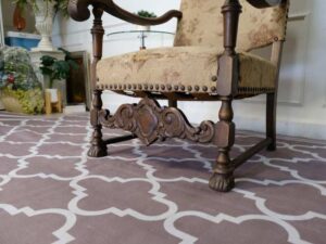 carved chair Fabric cushion with flower pattern, cream color, European workmanship, sourced from Germany.