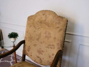 carved chair Fabric cushion with flower pattern, cream color, European workmanship, sourced from Germany.