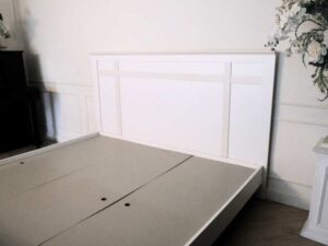 Bed with headboard, white wooden frame, with mattress