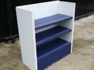 3-tiered wooden product shelf, multi-purpose wooden shelf, white-blue