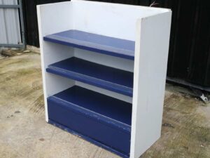 3-tiered wooden product shelf, multi-purpose wooden shelf, white-blue