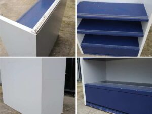 3-tiered wooden product shelf, multi-purpose wooden shelf, white-blue