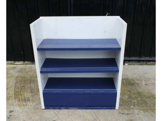 3-tiered wooden product shelf, multi-purpose wooden shelf, white-blue