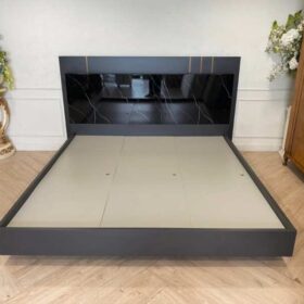 6 foot bed, wooden frame, black, Dunlopillo brand mattress, Celeste model.