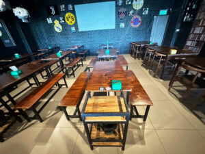 Wooden station for restaurants, cafes, bars, beverage stations. Drink shelf black steel frame