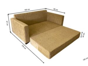 2-seat sofa bed, fabric cushions with pillows