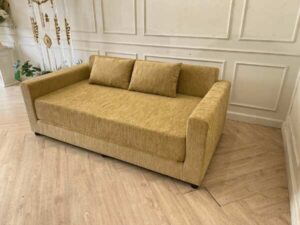 2-seat sofa bed, fabric cushions with pillows