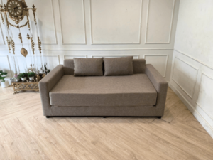 2-seat sofa bed, fabric cushions with pillows