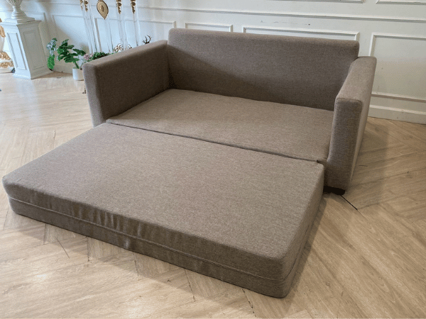 2-seat sofa bed, fabric cushions with pillows