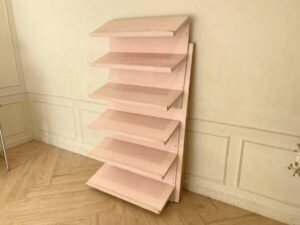 6-shelf bookshelf, wooden frame, pink