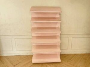 6-shelf bookshelf, wooden frame, pink