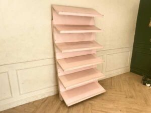 6-shelf bookshelf, wooden frame, pink