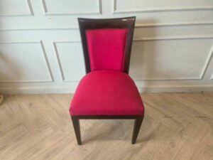 Wooden Dining Chair with Red Upholstered Seat and Backrest, Elegant Frame