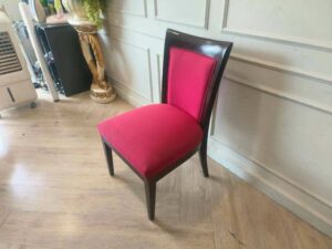 Wooden Dining Chair with Red Upholstered Seat and Backrest, Elegant Frame