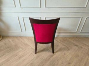 Wooden Dining Chair with Red Upholstered Seat and Backrest, Elegant Frame