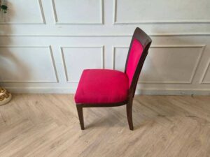 Wooden Dining Chair with Red Upholstered Seat and Backrest, Elegant Frame