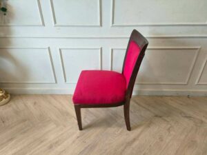 Wooden Dining Chair with Red Upholstered Seat and Backrest, Elegant Frame